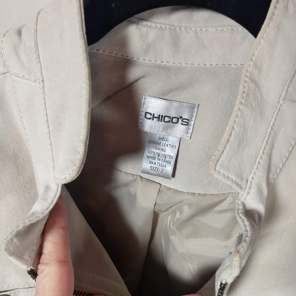 Chico's Leather Jacket Women's Chico's Size 2/Medium Tan Beige - Picture 3 of 7